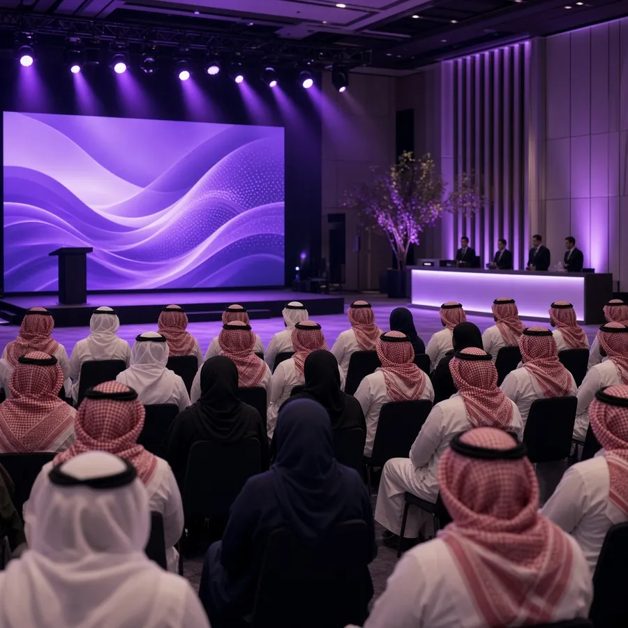 قاعة فعالية ومؤتمر مجهزة بالمسرح والإضاءة
